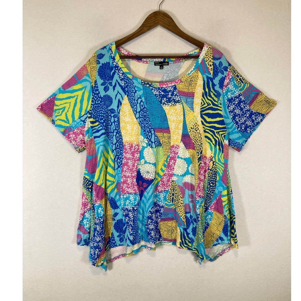 Maximalist RXB Woman 3X Multicolor Mixed Animal Floral Print‎ Handkerchief Top